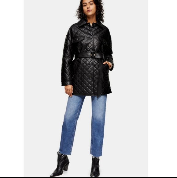 TOPSHOP Quilted Vegan Leather Coat - Picture 3 of 4